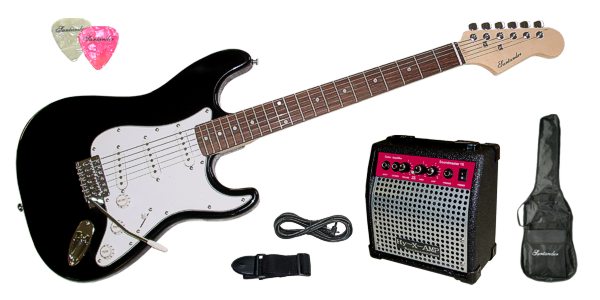 Massiv Holz E-Gitarre, Set + Verst&auml;rker, Neu, Schwarz