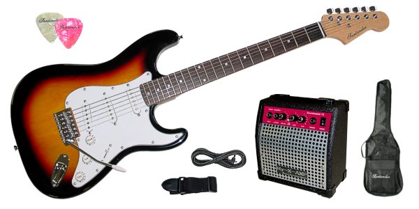 Massiv Holz E-Gitarre, Set + Verst&auml;rker, Neu, Sunburst